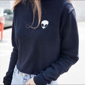 JOHN GALT Brandy Melville Cropped Alien Patch Pullover Sweatshirt
